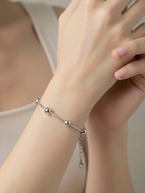 Silver Beaded Illusion Bracelet 4mm Stainless Steel Minimal Stackable